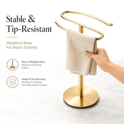 Brusehd Light Gold Hand Towel Holder Stand,13 Inch Free-Standing Towel Rack, SUS304 Stainless Steel Towel Bar Rack Stand, Tower Bar for Bathroom Kitchen Vanity Countertop - color: Brusehd Light Gold