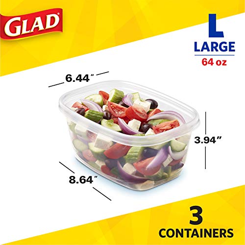 Glad GladWare Deep Dish Food Storage Containers Lids Large Rectangle BPA Free Meal Prep Microwave Dishwasher Safe Lock Tight Seal 64 OZ 3 Count 6 Pack - size: 64 oz - 18 Count, style: Rectangle