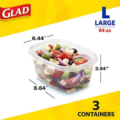 Glad Food Storage Containers - Deep Dish Container - 64 Ounce - 3 Containers - size: 3 Count (Pack of 1), style: Rectangle