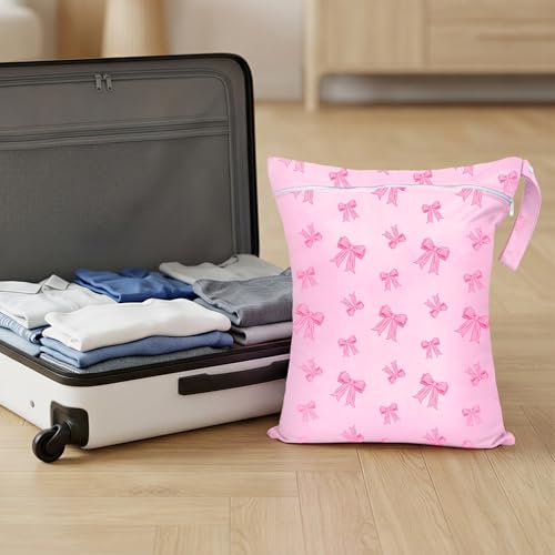 2 Pcs Large Travel Laundry Bags Waterproof Wet Dry Bag, Washable Dirty Clothes Bags for Travel，Drawstring, Bathing Suit, Workout, Gym Clothes Laundry, Swimming Pool & College Dorm, Pink Bow - color: Pink Bow