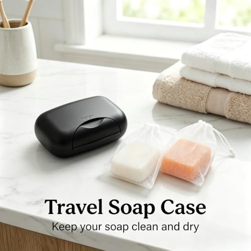 Soap Holder Container, Portable Bar Soap Saver Scrubber Case for Bathroom and Kitchen (Black) - color: Black