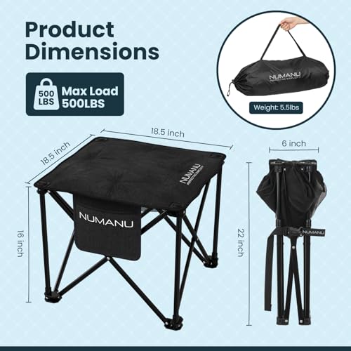 NUMANU Oversized Padded Camping Stool for Adults, Thick Padded 18.5" Heavy Duty Outdoor Camp Chairs with Anti-Slip Feet & Carry Bag, Folding Ottoman Foot Rest for Travel, Max 500lbs - size: 1PK (1x Seat)