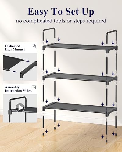 Kitsure Shoe Rack for Closet, Sturdy Shoe Storage for Entryway, Space-Saving Shoe Rack Small and Shoe Shelf, 27.6" Wide, Black