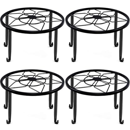 4 Pack Black Metal Potted Plant Stand for Indoor and Outdoor Plants 9.1 inches Heavy Duty Flower Pot Planter Holder, Metal Rustproof Iron Garden Container Round Supports Rack for Planter Pumpkin Stand