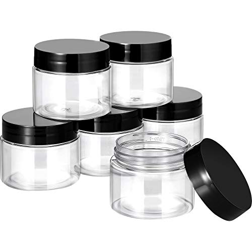 SATINIOR 6 Pack 2 oz Plastic Jars Containers with Lids Wide-mouth Refillable Leakproof Reusable Round Empty Jars for Travel Cosmetic Dry Food Spice Candy Cookie Home Kitchen Organizing(Black) - color: Black, size: 2 oz