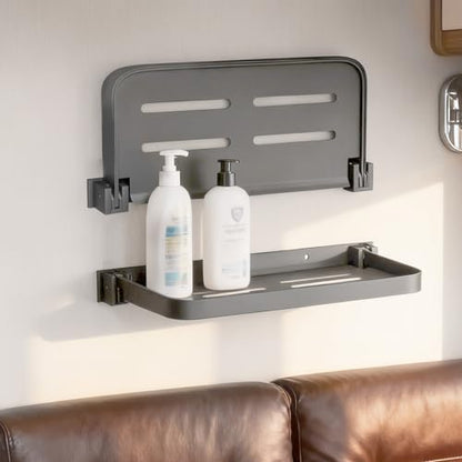 Aluminum RV Foldable Floating Shelves, Grey, 2 Pack | 90° Space-Saving Wall-Mounted, No Drill Furniture for Bathroom, Motor Home, Kitchen - size: 2 Pack