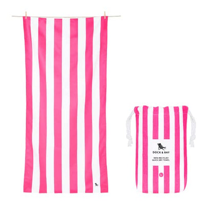 Dock & Bay Beach Towel - Quick Dry, Sand Free - Compact, Lightweight - 100% Recycled - Includes Bag - Cabana - Phi Phi Pink - Large (160x90cm, 63x35) - color: Cabana - Phi Phi Pink, size: Large (160x90cm, 63x35")