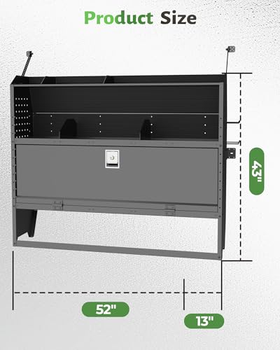 StarONE Adjustable Van Shelving with Lockable Door and Hooks, 52" W x 43" H x 13" D, Fit for Transit Connect, NV200, Chevy Express, Promaster City and Metris, Van Storage for Light Maintenance Tools - size: 52" W x 43" H x 13" D
