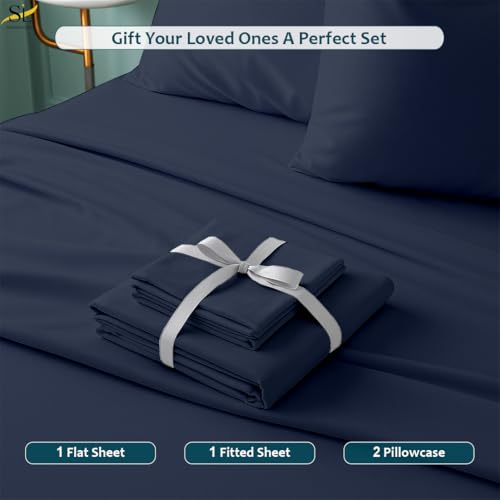 Queen Sheet Set - 4 Piece Ultra Soft Brushed Microfiber Bed Sheets - 15" Deep Pockets, Wrinkle-Free & Breathable for a Secure Fit Sheets & Pillowcases (Queen, Navy Blue) - color: Navy Blue, size: Queen