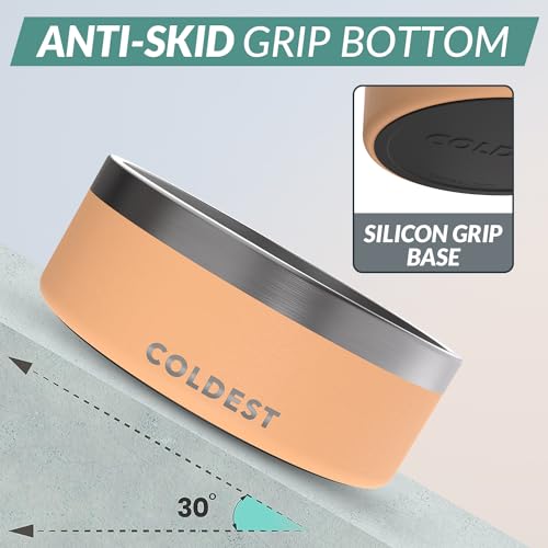Coldest Dog Bowl - Anti Rust Metal, Non Slip, 3 Layers Insulated Stainless Steel Dog Bowls - Spill Proof & Heavy Duty - Water Bowl for Dogs, Cats & Pets, Dish Washer Safe (64 oz, Sahara Peach) - color: Sahara Peach, size: 64 oz