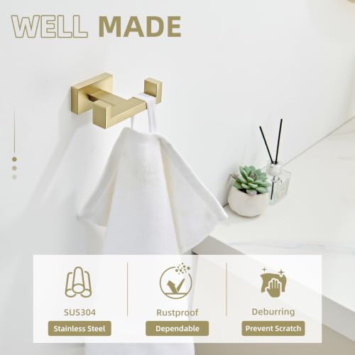 Angle Simple Towel Hook Brushed Gold, SUS304 Stainless Steel Double Robe Coat Hook, Hand Towel Holder Bathroom Wall Mount - color: Brushed Gold, size: 1 Pack