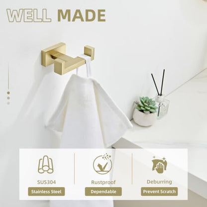 Angle Simple Towel Hook Brushed Gold, SUS304 Stainless Steel Double Robe Coat Hook, Hand Towel Holder Bathroom Wall Mount - color: Brushed Gold, size: 1 Pack