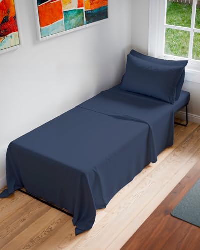 Cot Sheet Set 30” x 75” – 4 Piece Cot Size Narrow Twin Mattress Sheets – Ideal for Camper Bunk, RVs, Bunks, Day Care & Camping - Fits 6” to 10” Mattress, Ultra-Soft, Breathable & Cooling - Navy Blue - color: 24 - Navy Blue, size: Cot Sheets (30x75)