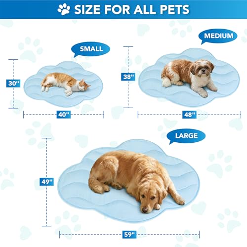 PetAmi Dog Cooling Mat, Cloud Shape, Pet Pad with Cooling Nylon & Soft Fleece, Q-Max > 0.4 Reversible All Season Blanket for Dogs & Cats, Large 49x59 in, Light Blue - color: Light Blue, size: Large