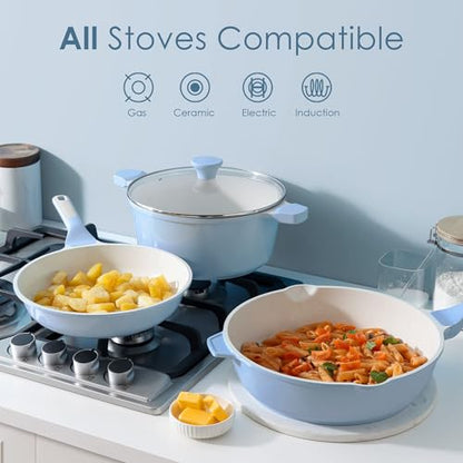 SENSARTE Nonstick Ceramic Cookware Set Large 13-Piece, Healthy Pots and Pans Set Dishwasher Safe, Non-toxic Kitchen Cooking Set with Stay-Cool Handles, Induction Compatible, PFAS Free, Blue - color: Light Blue