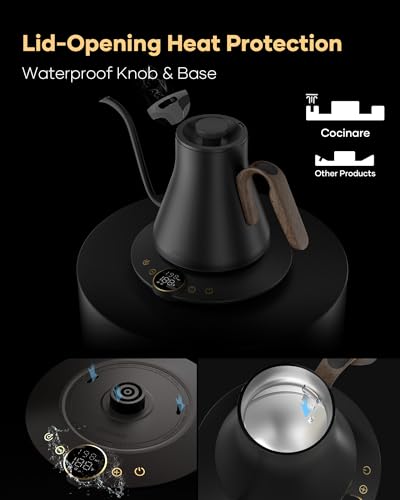 Cocinare Gooseneck Electric Kettle, ±1°F Precise Temperature Control, 1500W Fast Heating, Pour Over Coffee & Tea Kettle with Brew Timer & Keep Warm, Stainless Steel, 0.9L (Goya Walnut) - color: Goya Walnut