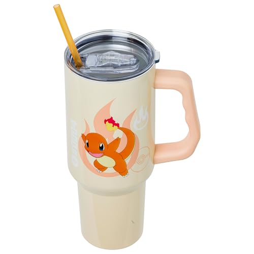 Silver Buffalo Pokémon Featuring Charmander Stainless Steel Tumbler with Handle, Fits in Standard Cup Holder, 40 Ounces - color: Charmander Pokemon