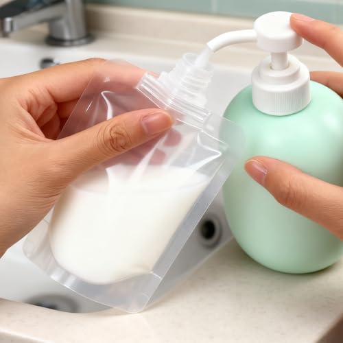 4 Pcs 50ml Refillable Travel Pouches for Toiletries, Reusable Liquid Travel Pouches for Liquids, Portable Fluid Packing Bags, Small Toiletry Pouch for Lotion Shampoo Conditioner Soap Liquids - size: 50ml
