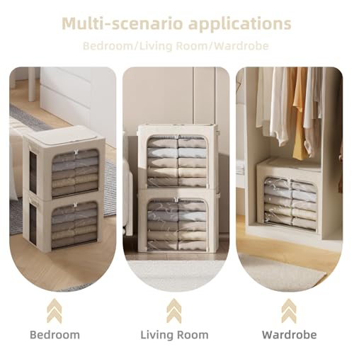 FHSQX 2 Pack Clothes Storage Bins with Metal Frame Beige, 15.7x11.8x9.8 Inch - color: Beige, size: 15.7x 11.8x 9.8Inch