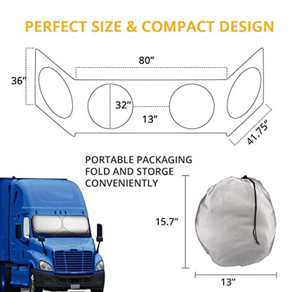 Semi-Truck Sun Shade for Windshield and Side Windows | 300T Sunshade Maximum Coverage | Block Sun Heat Rays |Fits for Semi, Commercial & Big Rig Truck, RV (Side Velcro)…
