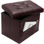 Bsketa Storage Ottoman Foot Rest Stool, Small Leather Storage Ottomans Bench, Folding Footstool with Side Pockets, Foot Rest Under Desk for Living Room Bedroom, 17x13x13 in, Brown - color: Brown-with Side Pockets.