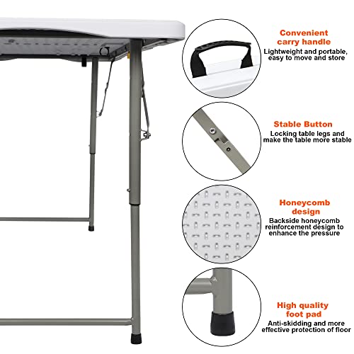 FORUP Folding Utility Table, 4ft Fold-in-Half Portable Plastic Picnic Party Dining Camp Table - size: 4 ft