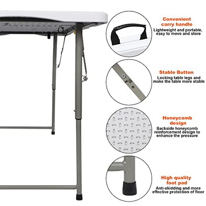 FORUP Folding Utility Table, 4ft Fold-in-Half Portable Plastic Picnic Party Dining Camp Table - size: 4 ft