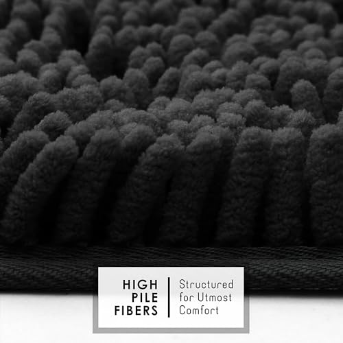 Hearth & Harbor Bathroom Rugs, Chenille Bath Mat - Machine Washable Bath Mats for Bathroom Non-Slip Backing Rubber, Quick Dry Bathroom Mat - Black Bath Rug, 26x44 - color: Black, style: 26 x 44