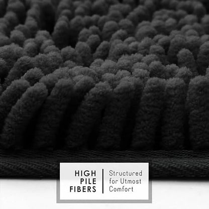 Hearth & Harbor Bathroom Rugs, Chenille Bath Mat - Machine Washable Bath Mats for Bathroom Non-Slip Backing Rubber, Quick Dry Bathroom Mat - color: Black, style: 17 x 24 + 20 x 32