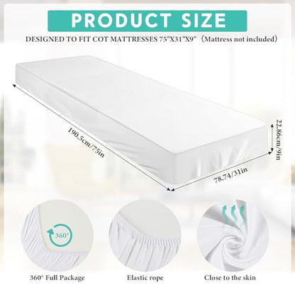 Baderke 75" x 31"x 9'' Cot Sheet (Sheet Only) Compatible with Narrow Twin Mattress Camp Bunk Beds RVs Microfiber Sheet for Bunk Guest Beds Army Cots Trifold Mattress(White,2 Pack) - color: White