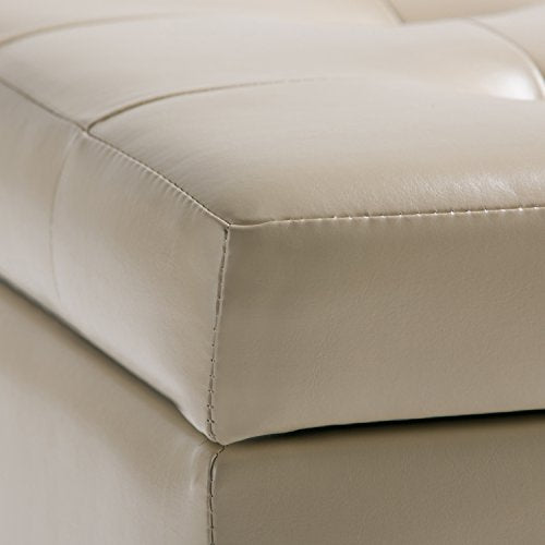 SIMPLIHOME Cosmopolitan Storage Ottoman - 34 inch Wide Upholstered Vegan Leather Rectangle Storage Ottoman Bench in Satin Cream, Transitional Tufted Ottoman for Living Room with Lift-Up Lid - color: Satin Cream