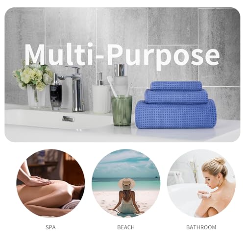 MICROFI New Microfiber Waffle Bath Towels, 3 Pieces, Oversized, Soft, Absorbent, Fast Drying, Lint Free, Includes Bath, Face and Hand Towels 430 GSM (Dark Blue) - color: Dark Blue