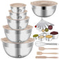 WEPSEN Mixing Bowls Set, 25PCS Khaki Mixing Bowls With Lids Set Stainless Steel Kitchen Large Nesting Metal Bowl 7QT to 1.5QT, Measuring Cups and Spoons for Prepping Cooking Serving - color: Khaki Bowls Set