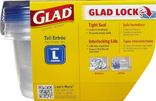 Glad GladWare Tall Entree Food Storage Containers with Snap Lids, Large Square BPA Free Plastic for Meal Prep, 42 Oz, Microwave Dishwasher Safe, 3 Count, 2 Pack Multi-Pack - size: 42 oz - 6 Count, style: Square