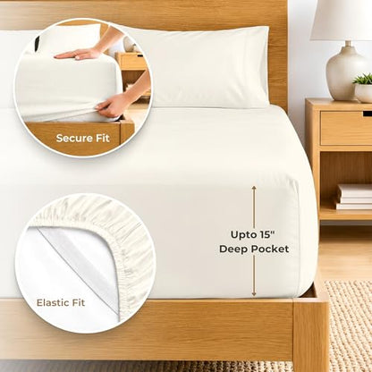 SGI bedding 100% Egyptian Cotton Sheets King Size – 600 Thread Count Sheets Set, Soft, Cooling, 15" Deep Pocket, Luxury Hotel Bedding, Breathable, Durable - Butter - color: 05 - Ivory, size: King
