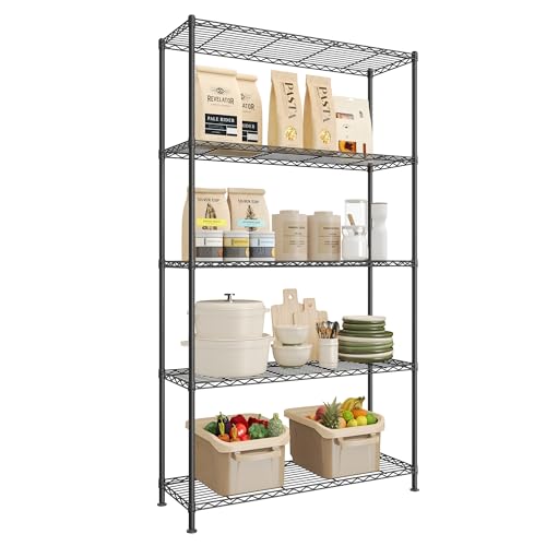 SONGMICS Storage Shelf, Metal Wire Shelving Unit, Adjustable Shelves, for Garage, Bedroom, Living Room, Kitchen, Pantry, 5 Tier, 11.8 x 35.4 x 63 Inches, Ink Black ULGR195BH01S - color: Ink Black, size: 5 Tiers (11.8"D x 35.4"W), style: Without PP Shelf L