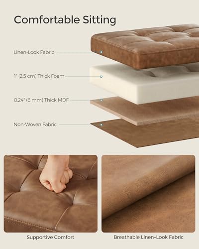 SONGMICS Small Folding Storage Ottoman, Foot Rest Stool, Cube Footrest, Synthetic Leather, 12.2 x 16.1 x 12.2 Inches, 286 lb Capacity, for Living Room, Bedroom, Dorm, Coffee Brown ULSF100K01 - color: Coffee Brown, style: Synthetic Leather