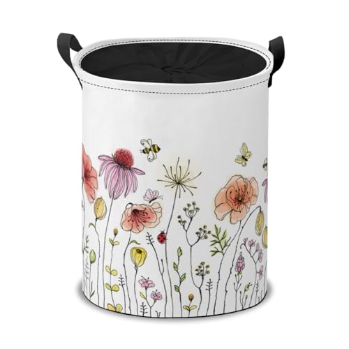 Spring Wildflowers Laundry Hamper Basket, Colorful Summer Floral Printing Collapsible Portable Laundry Bag, Garden Plant Herbs Storage Bins Toys Gifts Basket, Bedroom Home Nursery Decor for Girl Women - color: Wildflowers Floral in Summer