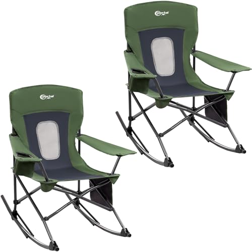 Portal Outdoor Rocking Chair Camping Folding Portable Rocker with Cup Holder Side Pocket Carry Bag, Support 350LBS (Mesh Green), 2 Pack - color: 2 Pack-green-mesh