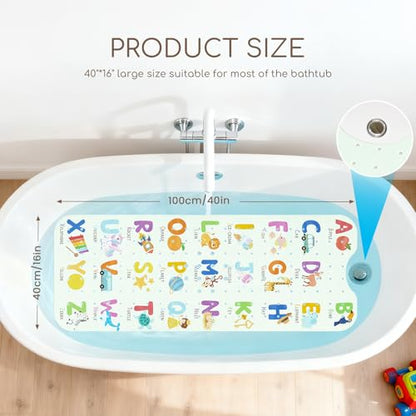 Baby Bath Mat for Tub, Non Slip Kids Bath Shower Mat, 40 X 16 Inch Large Bathtub Mat with Drain Holes and Suction Cups for Toddlers, Machine Washable and Waterproof (Alphabet) - color: Alphabet