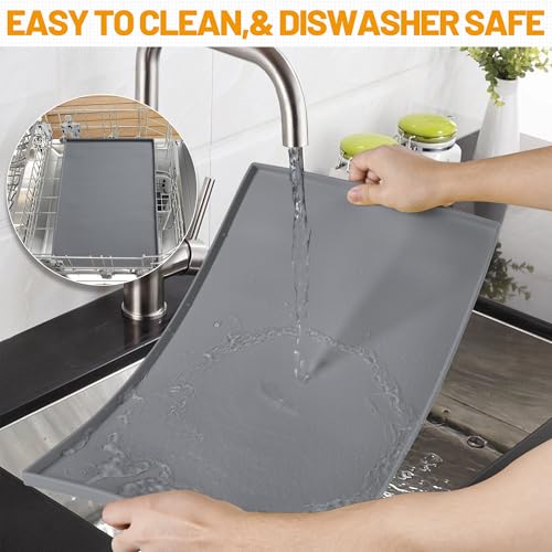 Hubulk Dog Feeding Mat,100% Waterproof Food Grade Silicone Pet Food and Water Bowl Placemat,Dishwasher, High Raised Edge to Prevent Spills,Nonslip Tray to Stop Messes on Floor (24"x16"x0.5", Grey) - color: Grey, size: 24"l X 16"w