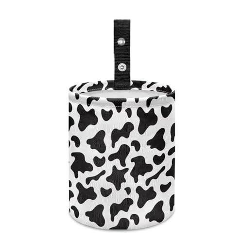 Renewold Waterproof Car Trash Can, Fashion Cow Print Black White, Collapsible Garbage Bin with Button Strap, Storage Organizer Bag, SUV Van Sedan Truck Accessories for Men and Women - color: Fashion Cow Print Black White