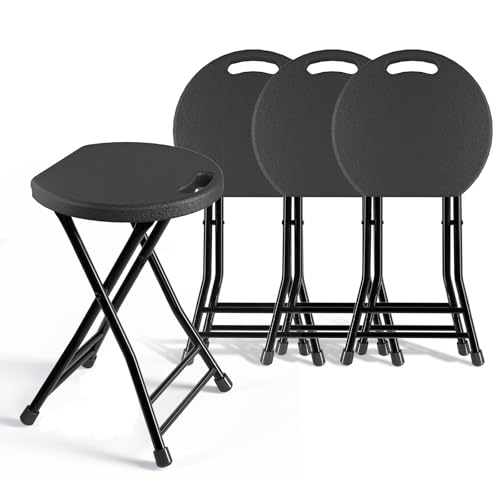 Folding Stool, 18 Inch Foldable Stool with Handle & Steel Frame, Pack of 4 Folding Bar Stools, 440lbs Sturdy Foldable Lightweight Metal Chair for Camping, Indoor and Outdoor, Black - color: Black, size: 18-inch Pack of 4