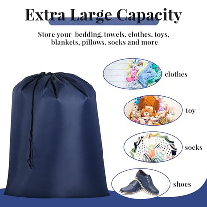 Woanger 12 Pack 28 x 45 Inch Extra Large Laundry Bags Bulk Washable Travel Laundry Bag with Drawstring Closure Large Dirty Clothes Organizer for College Dorm Home Hotel Camping(Navy Blue) - color: Navy Blue