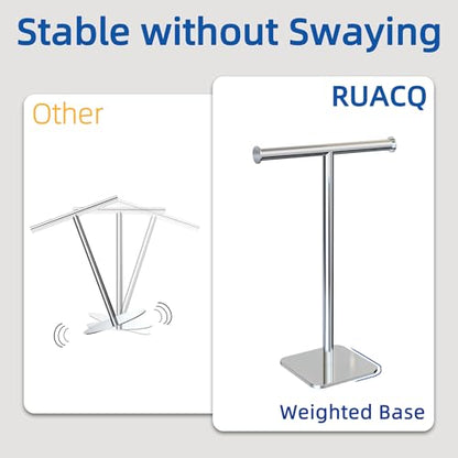 RUACQ Hand Towel Stand, 16" T-Shape Hand Towel Holder Stand for Bathroom, Kitchen and Countertop Towel Holder 304 Stainless Steel Hand Towel Rack with Weighted Base (Chrome) - color: Chrome, size: Tall - 16''