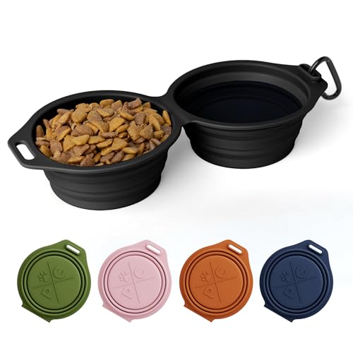 Pup Culture Dual Collapsible Dog Bowls | Silicone Travel Water Bowl for Dogs | Food Grade, No Plastic Rim, Portable Dog Bowl for Food and Water - Easy to Clean | BPA Free and Safe for Your Pup-Black - color: Black