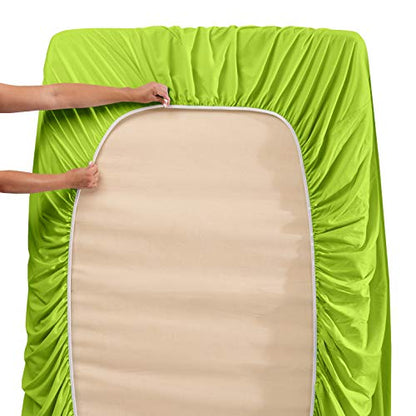 Hearth & Harbor Twin Size Sheets - 3 Piece Bed Sheet Set, Hotel Luxury Double Brushed Bed Sheets - Extra Soft Bedding Sheets & Pillowcases, Twin, Garden Green - color: Garden Green, size: Twin