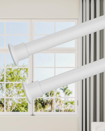 Tension Curtain Rod by EZFurni, 2 Sets 42-123 Inches, Heavy Duty Tension Rods for Windows, No Drilling Adjustable Curtain Rod for Patio, Hold Up Blackout Curtains and Non Slip, White - color: White, size: 42-123 Inches 2Sets