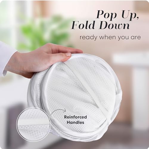 Pop Up Hamper, Collapsible Mesh Laundry Basket - Handy Laundry 71L Foldable Clothes Hamper with Reinforced Handles, Wide Opening and Side Pocket for Dorm, Travel, Cruise, Bedroom (White) - color: White