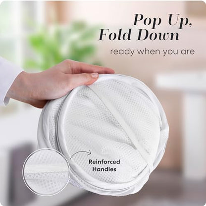 Pop Up Hamper, Collapsible Mesh Laundry Basket - Handy Laundry 71L Foldable Clothes Hamper with Reinforced Handles, Wide Opening and Side Pocket for Dorm, Travel, Cruise, Bedroom (White) - color: White
